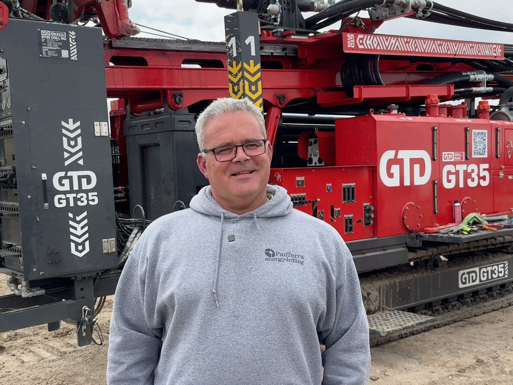 Mike Ryan - President of PanTerra Energy, LLC shares insights on GTD Desco’s unique driller led rig commissioning process and customer service. Standing in front of a GT35 Geothermal Drill Rig